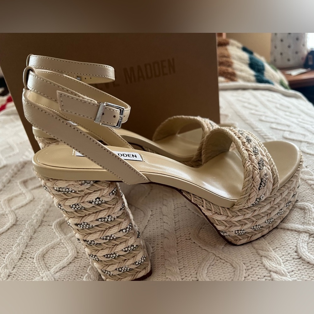 Steve Madden Cream Woven “Lucci” Platform Sandals Various Sizes - Picture 11 of 15